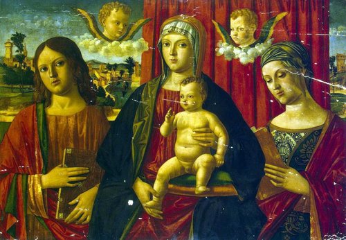 Madonna and Child with St John the Evangelist and Unknown Saint, 1506, Giovanni di Niccolò Mansueti