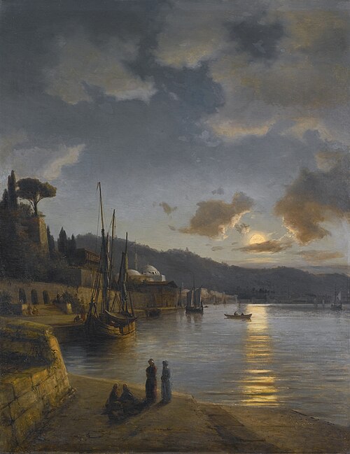 A Turkish harbour in moonlight, 1864, Anton Melbye