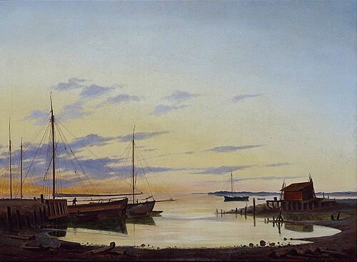 The port of Vordingborg on a summer evening., 1841, Anton Melbye
