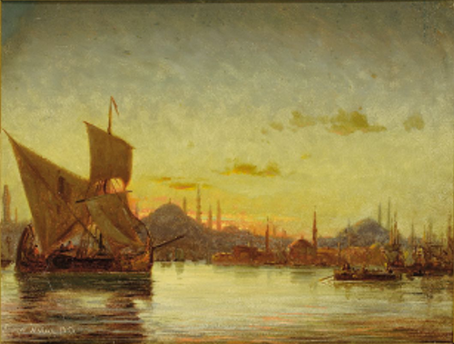 Ships in the harbour of Istanbul., 1856, Anton Melbye