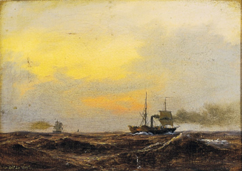 Ships at sea at sunset., 1847, Anton Melbye