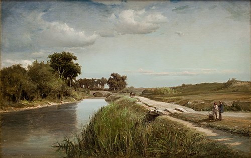French River Landscape with a Bridge, 1866, Anton Melbye
