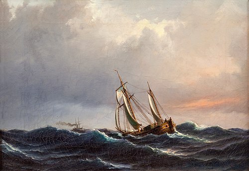 A ship in high seas at sunset, 1847, Anton Melbye