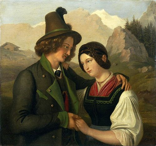 Junges Paar in Tracht, 1840, Adam Brenner