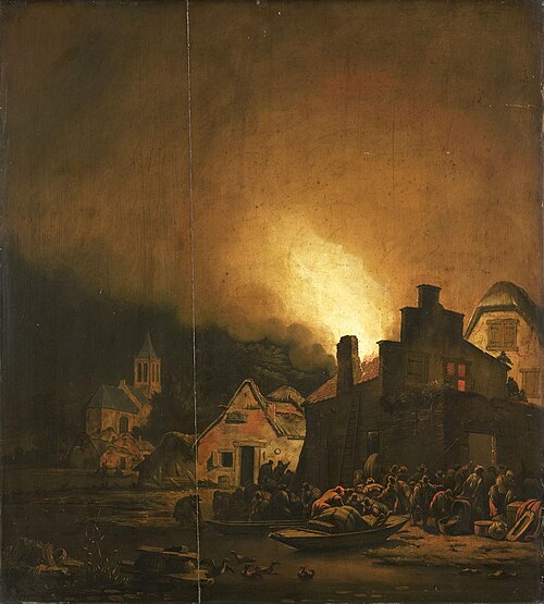 Tirs de nuit dans un village, 1650, Adam Colonia