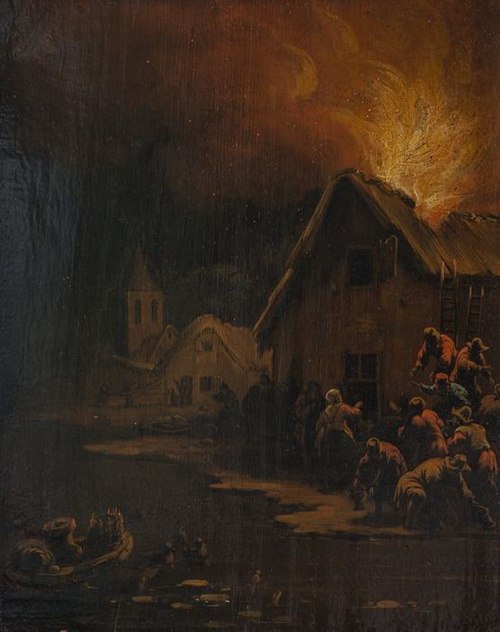 Village fire at night, 1662, Adam Colonia