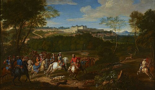 Louis XIV et la cour chassant près du château de Meudon entre 1695 et 1705., 1700, Adam François van der Meulen