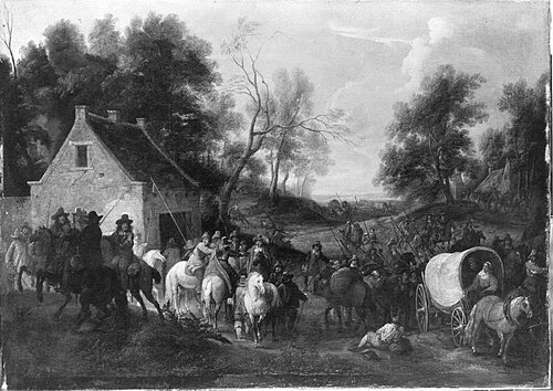 Soldaten ziehen durch ein Dorf, 1661, Adam François van der Meulen