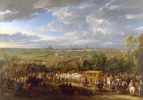 Louis XIV et Marie Thérèse devant Arras, 1685, Adam François van der Meulen