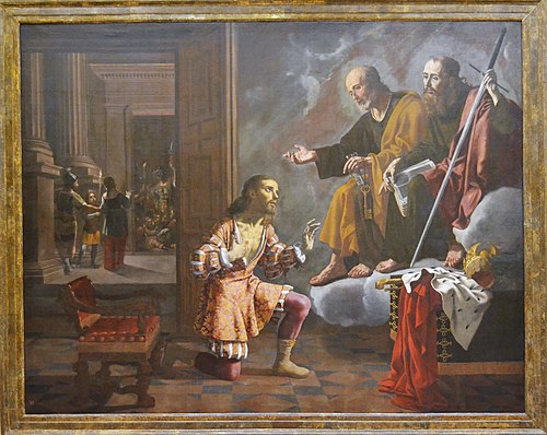 Aparition of the apostoles S Peter an S Paul to emperor Constatin, 1650, Jerónimo Jacinto Espinosa