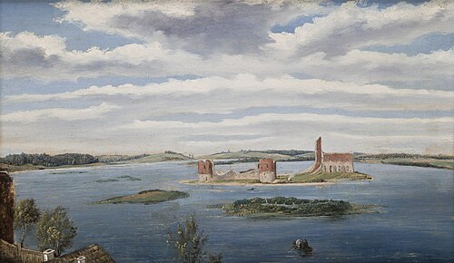 Ruins of the Castle on the Trakai Lake (Lake Galvė), 1853, Wincenty Dmochowski