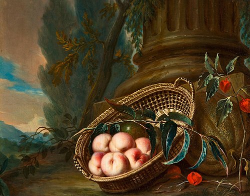 Still life with peaches, 1721, Ádám Mányoki