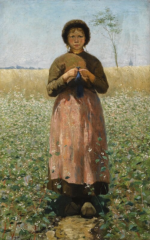 A peasant girl in a field of flowers, 1886, David de la Mar