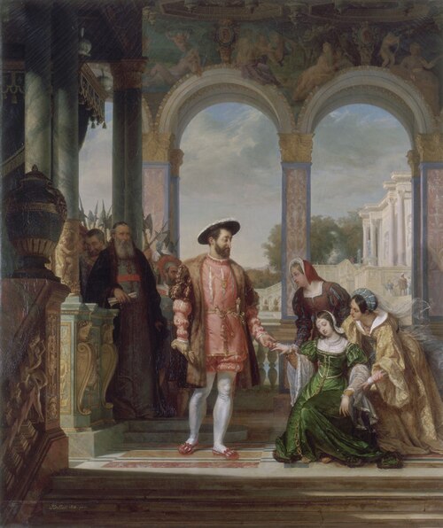 Diane de Poitiers implore la grâce de son père à François Ier, 1828, T. B. Bitter