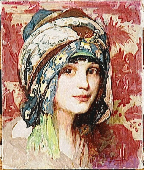 Tête de jeune fille au turban vert, , William Laparra