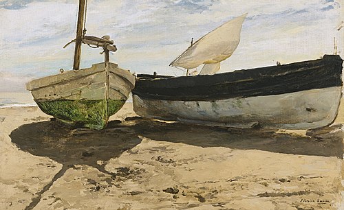 Fishing boats on the beach, Valencia, 1894, Joaquín Sorolla