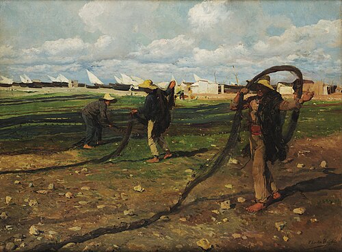Fishermen taking up nets, 1896, Joaquín Sorolla