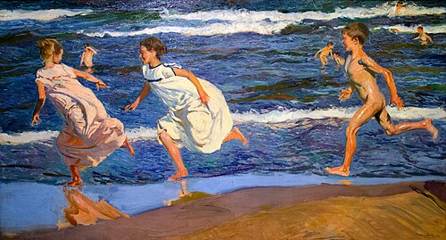 Running along the Beach, Valencia, 1908, Joaquín Sorolla