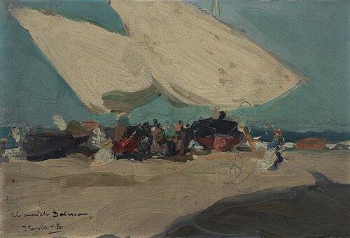 Barcas y pescadoras, Playa de Valencia, , Joaquín Sorolla