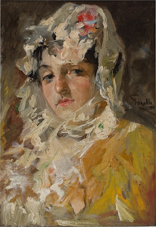 Cabeza de mujer con mantilla blanca, 1882, Joaquín Sorolla