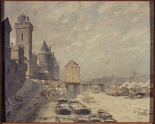 La tour de l'Horloge, la Conciergerie et le pont au Change, en 1621, 1887, Theodor Josef Hubert Hoffbauer
