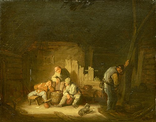 Cottage Interior with Four Peasants, 1630, Adriaen van Ostade
