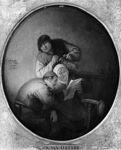 Zwei Männer und Frau mit einem Brief, 1651, Adriaen van Ostade