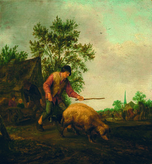 Farmer returning from market with a pig, 1644, Adriaen van Ostade