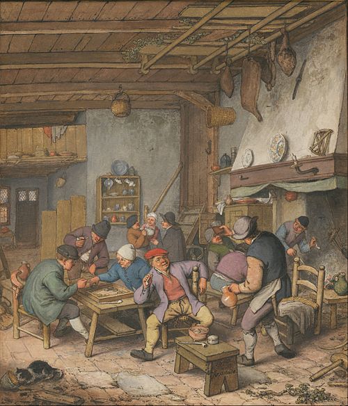 Room in an Inn with Peasants Drinking, Smoking and Playing Backgam, 1678, Adriaen van Ostade