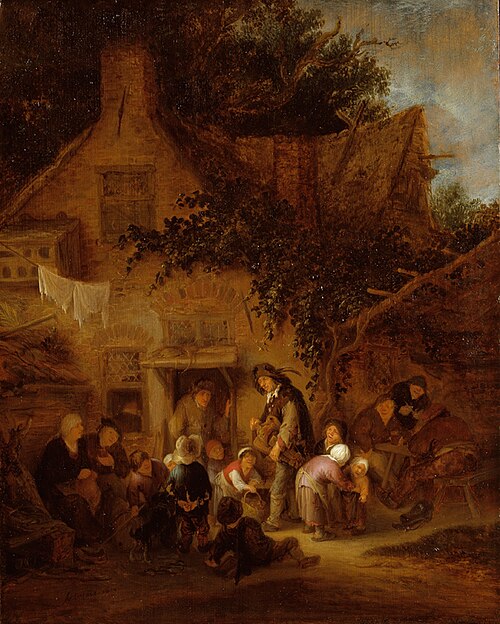 The Organ-Grinder Outside a Cottage, 1640, Adriaen van Ostade