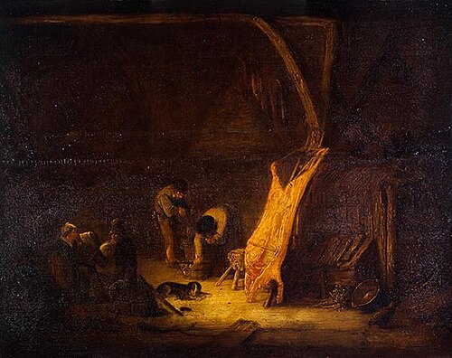 An Interior with a Pig's Carcass, 1650, Adriaen van Ostade