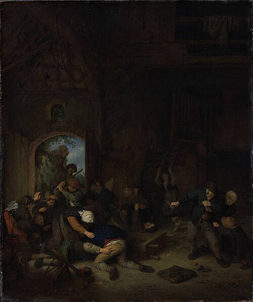 Peasants Fighting at the Village Inn, 1656, Adriaen van Ostade