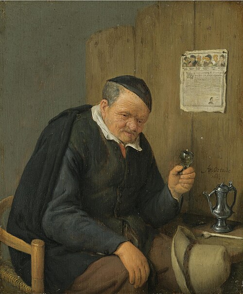 Old Man Holding a Wine Glass, 1663, Adriaen van Ostade