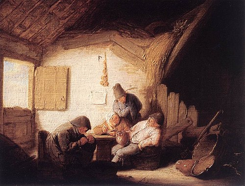 Village Tavern with Four Figures, 1635, Adriaen van Ostade