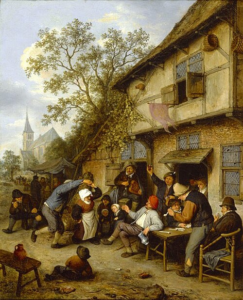 Peasants Carousing Outside of an Inn, 1670, Adriaen van Ostade