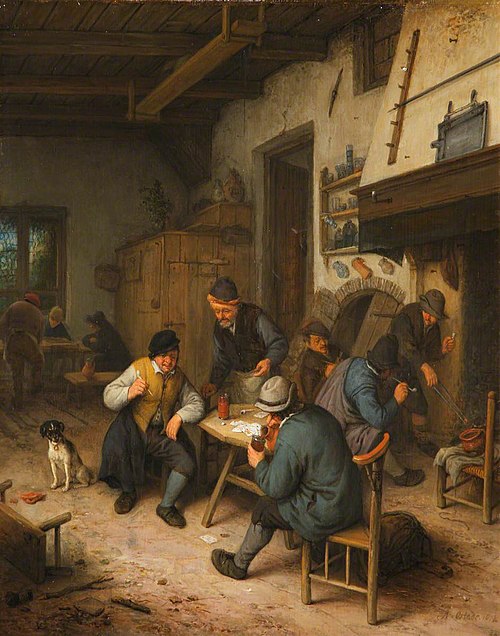 The Interior of an Inn with Peasants playing Cards, 1674, Adriaen van Ostade
