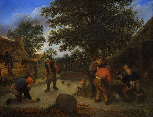 Ballplayers in the inn garden, 1660, Adriaen van Ostade