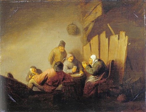 Peasants playing cards in an interior, 1665, Adriaen van Ostade