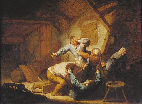 Peasants Fighting at an Inn, 1650, Adriaen van Ostade
