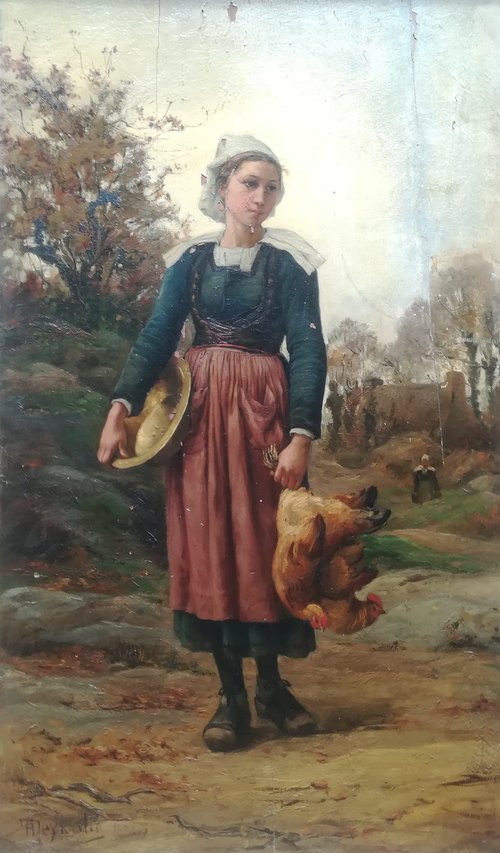 Bretonne aux poules, 1878, Théophile Deyrolle