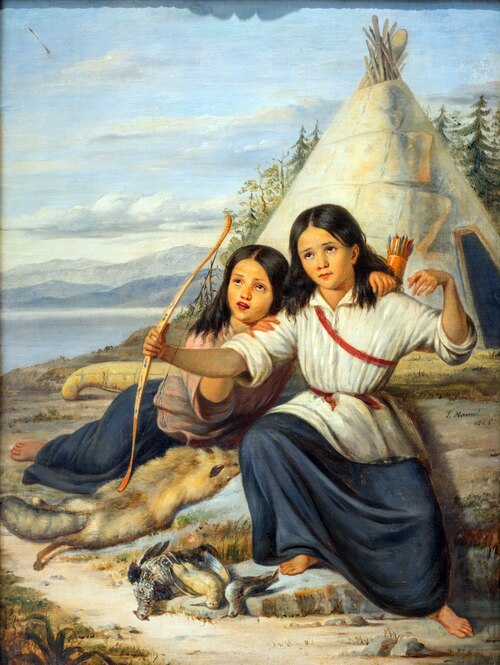 Jeunes Indiennes à Lorette, 1865, Théophile Hamel