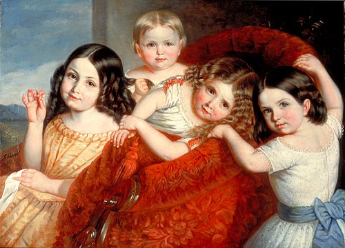 Noémie, Eugénie, Antoinette et Séphora Hamel, nièces de l'artiste, 1854, Théophile Hamel