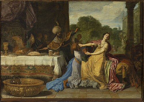 Haman begging the mercy of Esther (Esther 7:6-7), , Pieter Lastman