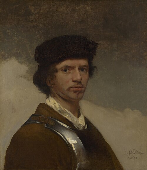 Autoportrait avec bonnet de fourrure et cuirasse, 1654, Carel Fabritius