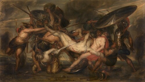 The Greeks and the Trojans Fighting over the Body of Patroclus, 1806, Antoine Wiertz