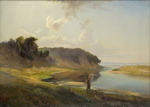 Landscape with a river and angler, 1859, Alexeï Savrassov