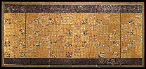 Scenes from The Tale of Genji [left of a pair], , Tosa Mitsunari