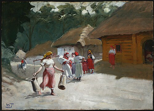 Talking on a rural road, 1910, Włodzimierz Tetmajer