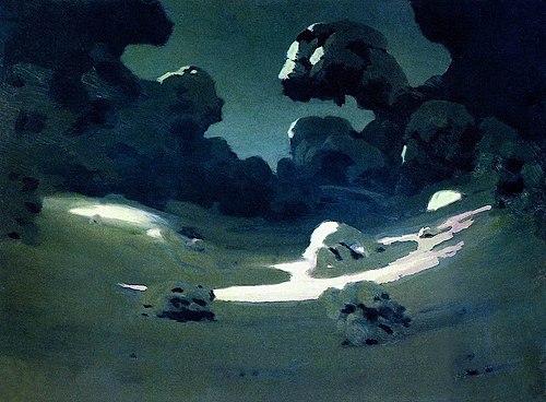 Patches of moonlight in a forest. Winter, 1900, Arkhip Kouïndji
