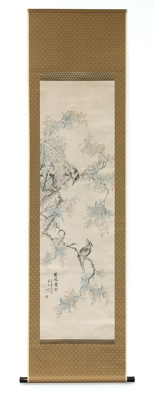 Paradise Flycatchers amid Flowering Branches, 1852, Tsubaki Chinzan